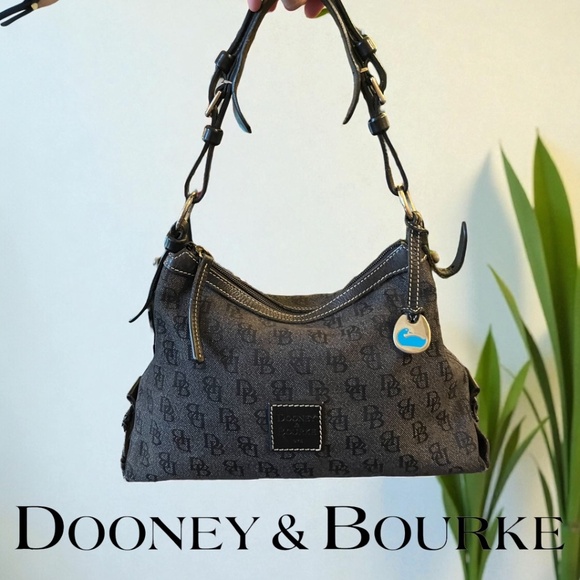 Dooney & Bourke Handbags - Authentic Dooney & Bourke Black DB Monogram Shoulder Bag w Duck Charm Vintage